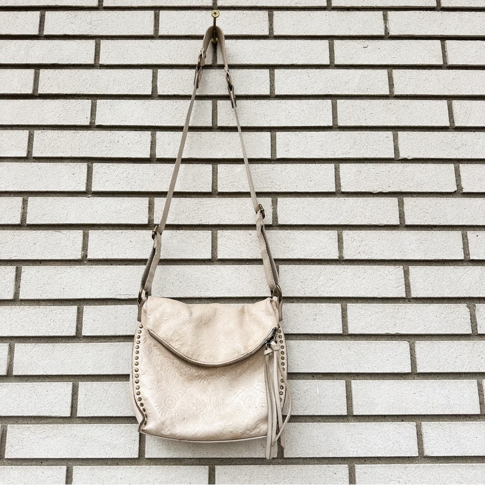 The Sak Silverlake Embossed Leather Crossbody Bag Stone Cream Floral Rivet Boho